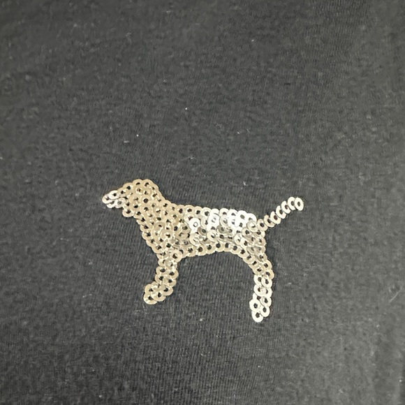 Large Victoria Secret Pink” Woman’s Black Long Sleeve W/ Silver Sequin Lettering - Picture 5 of 7